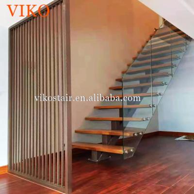 China High Quality Solid Wood Stringer Glass Railing Straight Stairs from VIKO Farm for sale