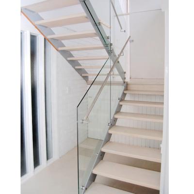 China Modern Design Double Tread Stringer Staircase Modern Solid Wood Cantilever Steel for sale