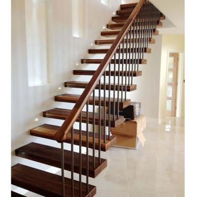 China Mid Century Modern Mono Stringer Straight Staircase Design Solid Wrought Iron Wooden Staircase VIKO for sale