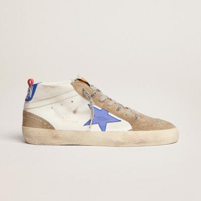 China Mid Fashion Trend Mens Shoes Star Sneakers in White Leather with Blue Star and Inserts Dove-Gray Goldens Gooses Sneakers for sale