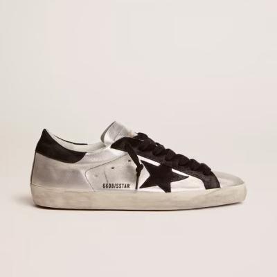 China Fashion trend Goldens sneakers Gooses Super-star sneakers in silver leather with contrasting inserts for sale