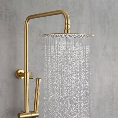 China Without Overhead Bathroom Luxury Rainfall Satin Gold Slide Bar 304 Stainless Steel Thermostatic Shower Faucet Set for sale