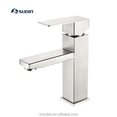 China Metered Faucets Choose To Handle Hot And Cold 304 Basin Faucets Square Bathroom Faucet Stainless Steel Black Faucet for sale