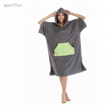 China New Style QUICK DRY Poncho Hooded Beach Towel With Stowable Pocket Green for sale