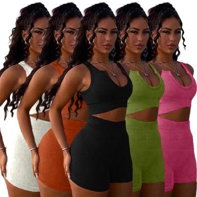 China Breathable short sleeve two pieces women's clothing set women's clothing fahsion new arrivals summer 2021 casual solid color women's suits for sale