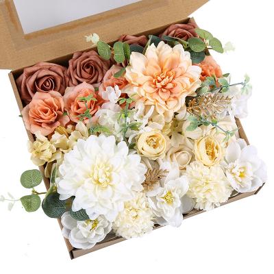 China Eco-Friendly Artificial Dahlia Brunt Orange Terracotta Flowers Wedding Flowers Combo Box Set for Party Baby Shower Home Decorations for sale