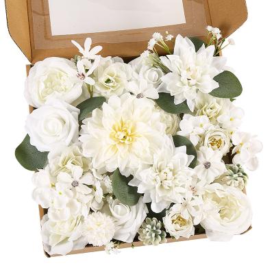 China Eco-friendly Artificial Flower Combo Box White Roses Artificial Flower Combo For Wedding Bouquet for sale