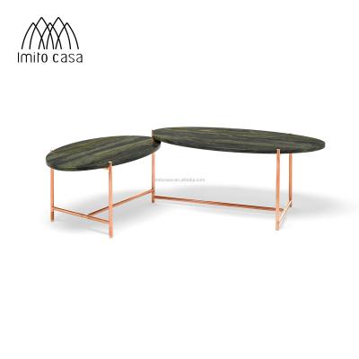 China imito italy modern chic marble coffee table set with base golden european modern elegant living room oval coffee table for sale