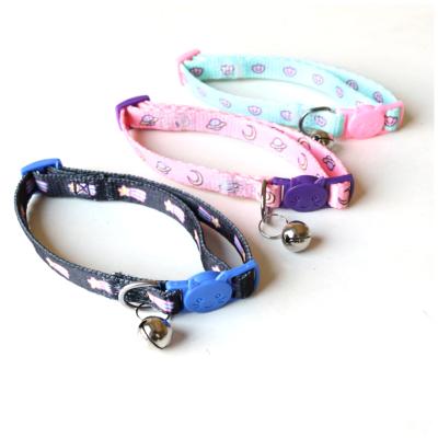 China JEWELED digital printing nylon pet collars and leashes cartoon cat collar bell puppy cat traction ropePet for sale