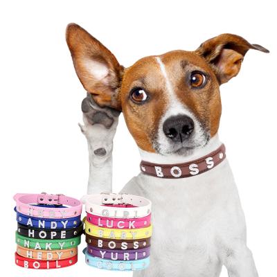 China Durable Pet Collars And Leashes With Drill Letter Pull Rope Collar Pet Supplies DIY Accessories PU Leather Dog for sale