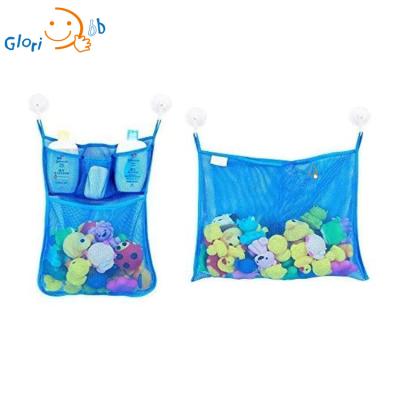 China 2 PCS Viable Blue Mesh Bath Toy Organizer Net Bags With Four Strong Suction Cups for sale