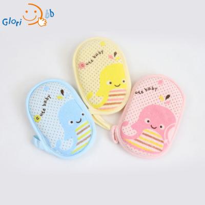 China Long Handle 100% Cotton Kids Printed Clean Baby Bath Shower Sponge for sale