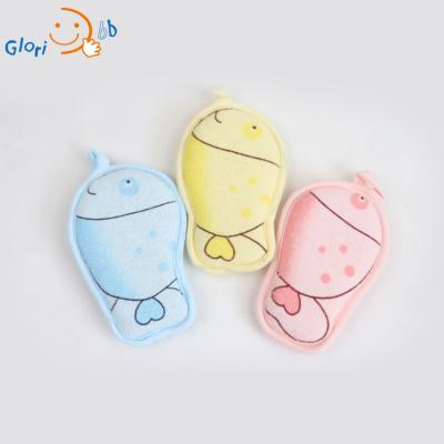 China Wholesale Long Handle Wash Animal Fish Baby Bath Sponge With Handle Baby Shower Sponge for sale