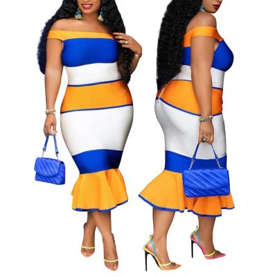 China Summer Plus Size 5XL Viable Multicolor Casual Elegant Women Dress Wrap Collar Fishtail Skirt A-Line Strapless Hip for sale