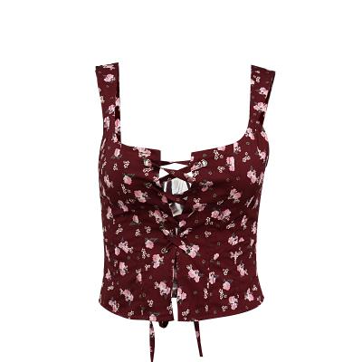 China Factory Wholesale Breathable Sleeveless Floral High Quality Women Square Collar Shirt for sale