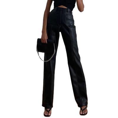 China Professional Manufacturer Anti-wrinkle Black Pu Leather Wide Leg Pants Long Straight Type for sale