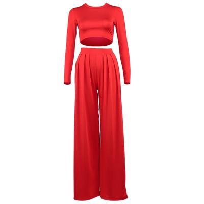 China 2021 Hot Selling Breathable And Polyester High Quality T-shirt Wide Leg Trouser Pants Suits Woman for sale