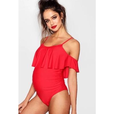 China Hot Selling One Piece Swimsuit Plus Size Plus Size Swimwear Women Off Shoulder Ruffle Strap Bikini Fitness Swimwear Pregnant Woman Swimwear for sale