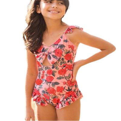 China Plus Size Summer Flange Printed Floral One Piece Swimsuit Kids Swimwear Children Swimwear High Waist Girls Swimwear Bikini Wholesale Swimwear for sale