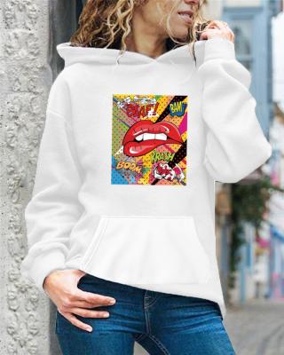 China Breathable Fashionable Pocket Hoodie Women's High Quality Letter Print New Print Long Sleeve Lips Pattern Fleece Winter Hoodie For Women for sale