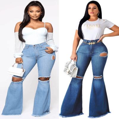 China Casual High Rise Jeans Running Women's Solid Color Breathable Waist Jeans Plus Size Hole Rocket Denim Pants For Mom Jeans for sale