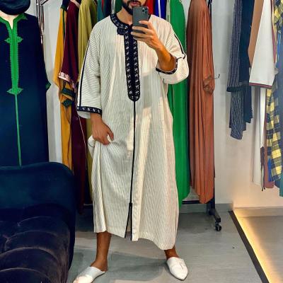 China Feel Comfortable Arabic Men's Long Bodycon Long Dress Shirts Sleeves Striped Splice Arabic Long Dresses Clothing Loose Casual Male Islamic Clothing for sale