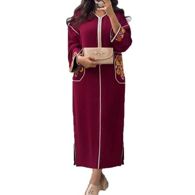 China Muslim Fashion Embroidered Formal Dress Ramadan Hooded Muslim Robe Dubai Newcomers Sensation Evening Dress Wine Red Comfortable Islamic Abaya Dress for sale