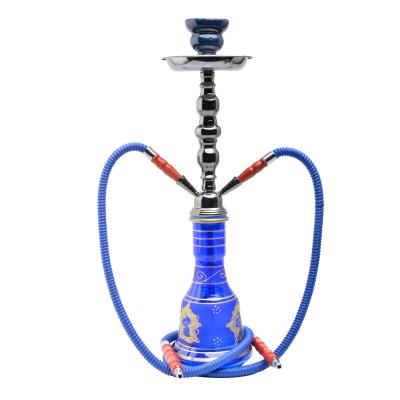 China Smooking Hookah Factory Wholesale Middle Shisha Top Glass Printing Hookah With Two Silicone Hookah Hose for sale