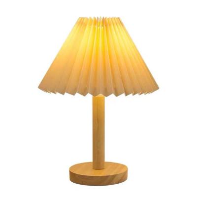 China Durable Modern Multifunctional Wood Base Three Lights Creative Pleated LITE Table Lamp for sale