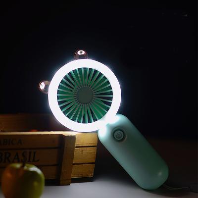 China Handheld small fan with lanyard Manufacturer Handheld Small Fan USB Rechargeable Colorful 5-blade Mini Fan Cartoon Silent LED Light Portable Small Fan for sale