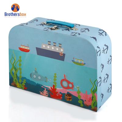 China Vintage Suitcase Handmade Paper Box Handles Kids Cardboard Suitcase Wholesale Kids Suitcase Gift Box for sale