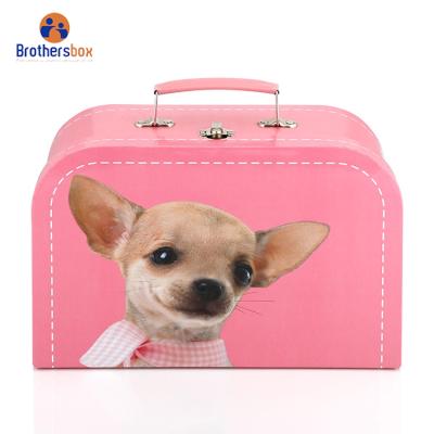 China Handmade Factory Wholesale Child Paper Suitcase Box Pink Cardboard Suitcase for sale