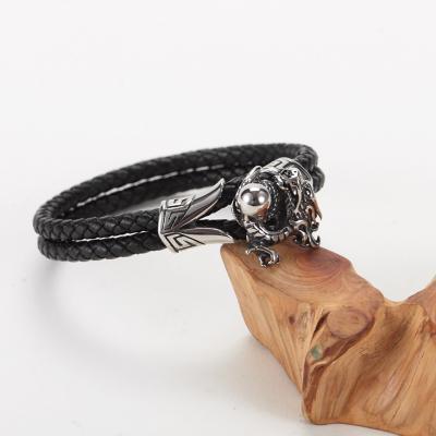 China 2018 China factory factory original fashionable wholesale stainless steel jewelry dragon head leather bracelet for men for sale