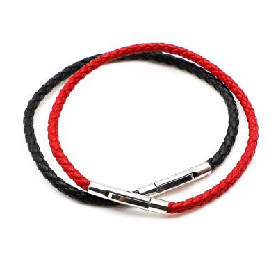 China Leather Simple His And Hers Couple Bracelets Set Handmade Red And Black Thin Leather Rope Couple Bracelets for sale