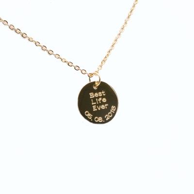 China 18k Gold Plated Stainless Steel Disc Message Engraved Round Pendant For Necklace for sale