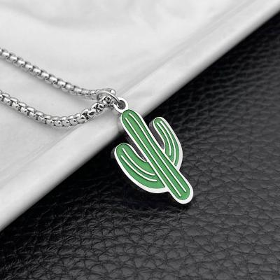 China Newest Fashion 2020 Trendy Necklace Jewelry Stainless Steel Enamel Cactus Handmade Necklace For Women Men for sale