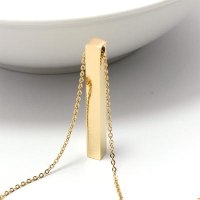 China Jewelry 18K Gold Stainless Steel Vertical Bar Necklace Trendy Minimalist Name Necklace Custom Logo for sale