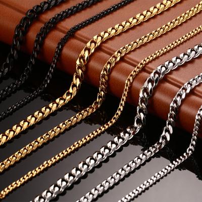 China TRENDY High Quality Black Diamond Cut Stainless Steel/Gold/Silver Link Chain Cuban Necklace For Men Vintage Jewelry for sale