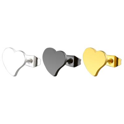 China Custom Fashionable Simple Gold Silver Black Earring Stainless Steel Heart Stud Earrings Women Jewelry for sale