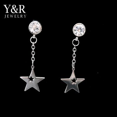 China Stainless Steel Women's Drop Earrings Stainless Steel Star Stud Earrings Long Shape Simple Long Earrings for sale