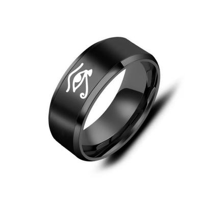 China Stainless Steel 8mm Stainless Steel Mens Engraved Egyptian Eye Of Horus Rings for sale