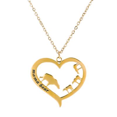 China Trendy Simple Design Stainless Steel Women Heart Necklace 18k Gold Plated Heart With Mom Mothers Day Gifts Bear Shape Necklace For for sale