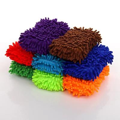 China Reusable Hot sale Car Wash Clean Sponge Coral Brush Pad glove Polyester Chenille car cleaning automobile Home Cleaning Dusting wash mitt for sale