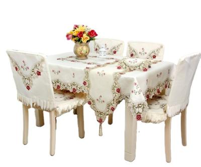 China Waterproof Embroidered Tablecloth Dining Household Garden Embroidered Dust Proof Table Cloth for sale