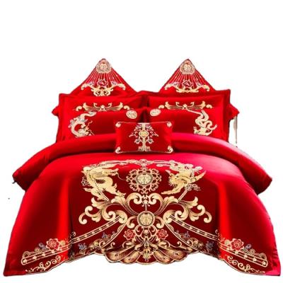 China Hafei New Nondisposable Luxurious Pure Red Cotton Wedding Bedding 4 Pcs Embroidered Comforter Set for sale