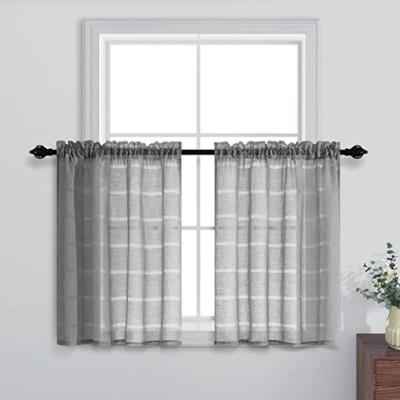 China Blackout Sheer Gray Striped Lace Curtain Tier For Small Windows With Rod Pocket Kitchen Curtain for sale