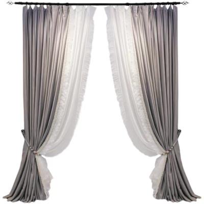 China Blackout Living Room Blackout Curtain Blackout Curtain High Grade Gray Velvet Ruffle Lace Curtain for sale