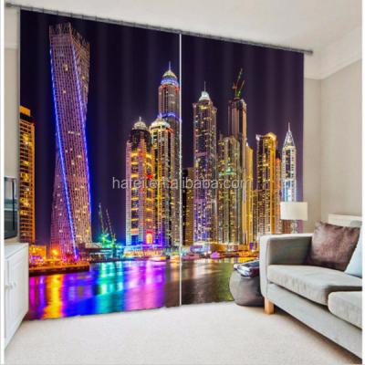 China Blackout Hotel Drapes City Light 3D Photo Printing Blackout Curtains for sale