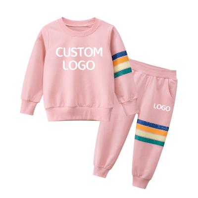 China Custom 100% Cotton Casual Tracksuit Kids Girl Sweatshirt Logo Kids Clothes Block Crewneck Sweatshirt Tracker Costume Sets For Kids for sale