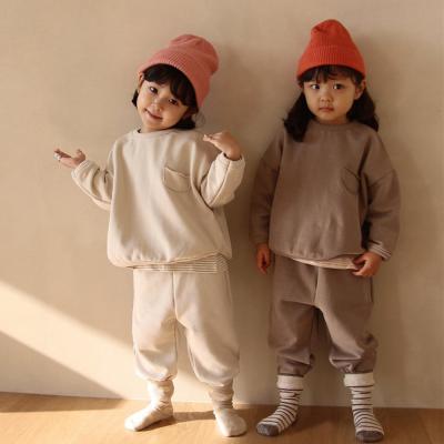 China Kids Clothing Set Boys Casual Jogger Set 2 Piece Sweatsuit Solid Color Fleece Pullover Hoodie Sweatshirt And Sweatpants for sale